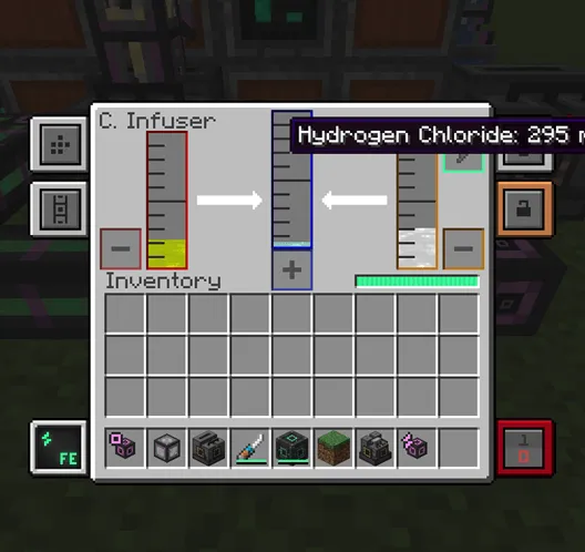 A picture of Mekanism's hydrogen chloride production inside a chemical injection chamber